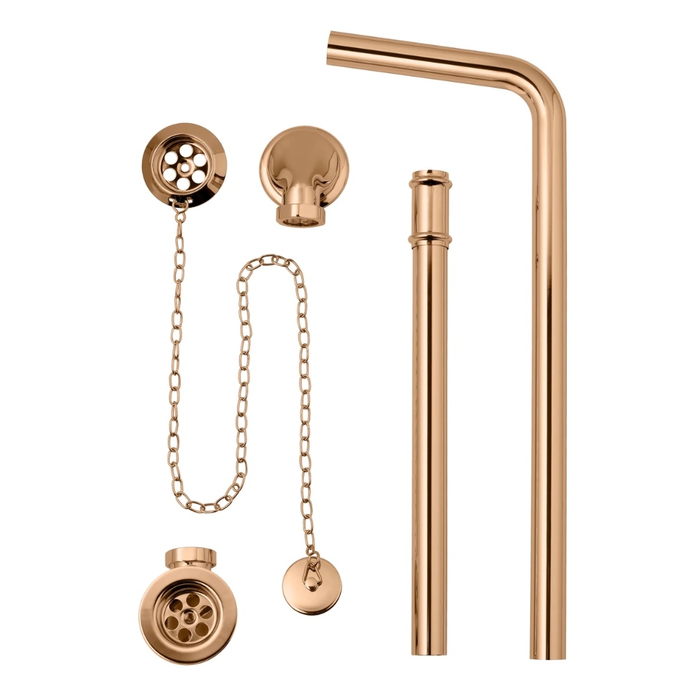 BC Designs Copper Exposed Plug & Chain Bath Waste With Overflow Pipe Cut Out